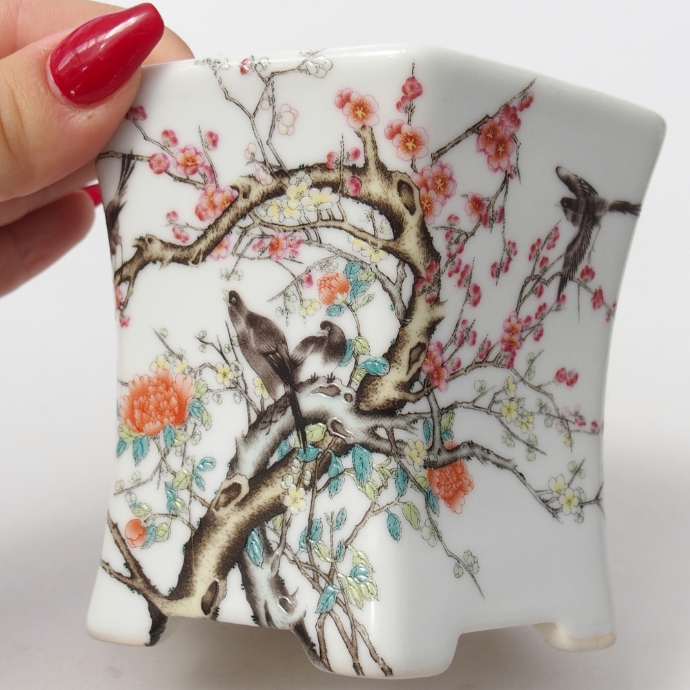 Bol à bonsaï en céramique 10,5 x 9,5 x 9 cm, couleur blanc