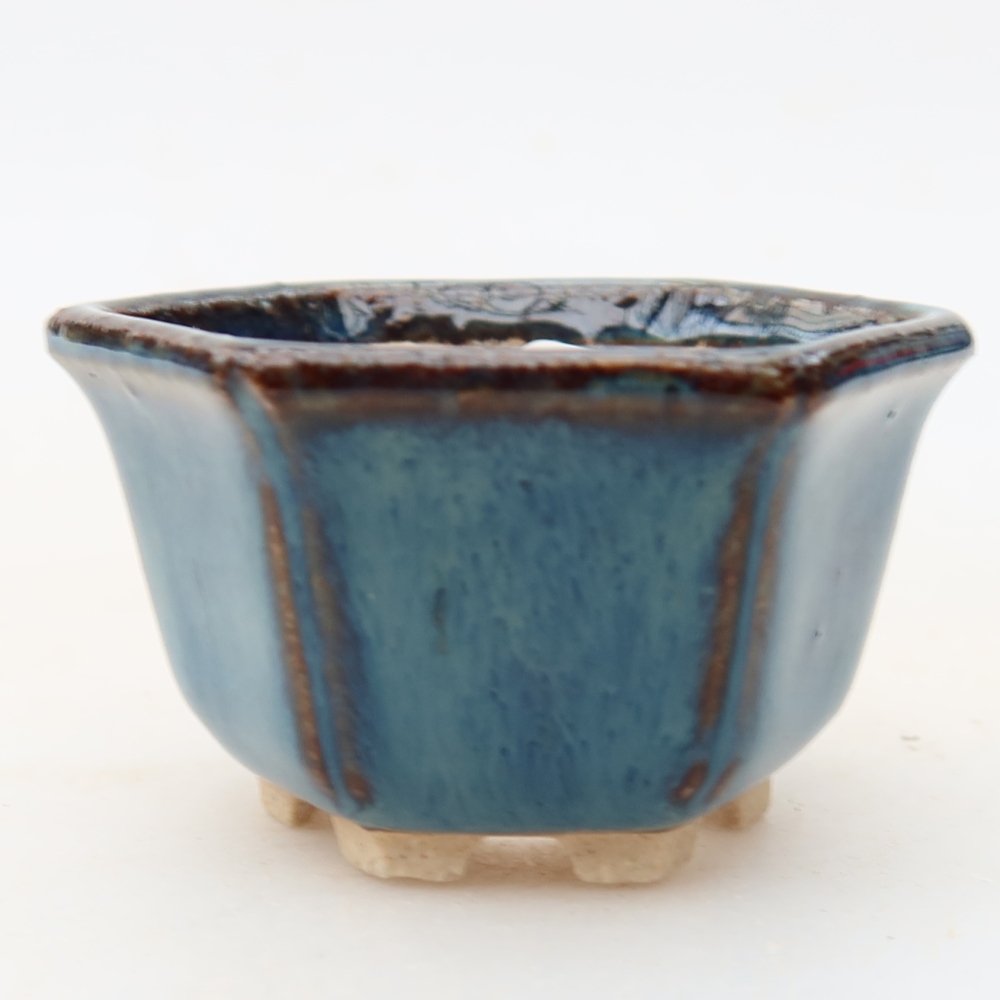 Pot à bonsaï en céramique 5,5 x 5 x 3 cm, couleur bleue