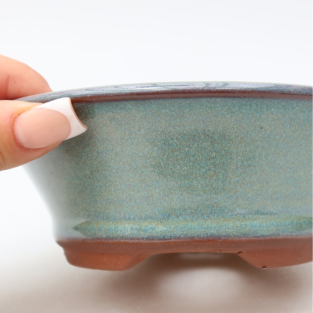 Pot à bonsaï en céramique 15,5 x 15,5 x 5,5 cm, couleur verte