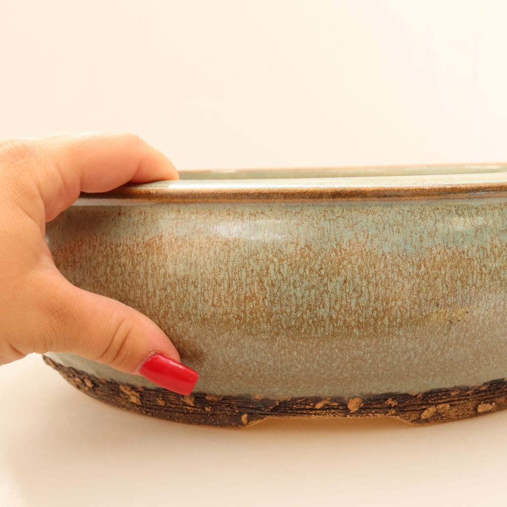 Pot à bonsaï en céramique 32,5 x 32,5 x 9 cm, couleur verte - RETRAIT SUR PLACE UNIQUEMENT ou expédition par palette