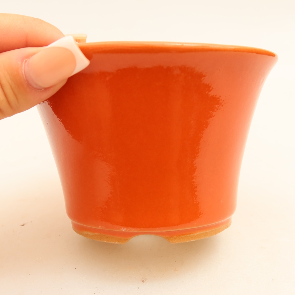 Pot à bonsaï en céramique 11 x 11 x 7 cm, couleur orange