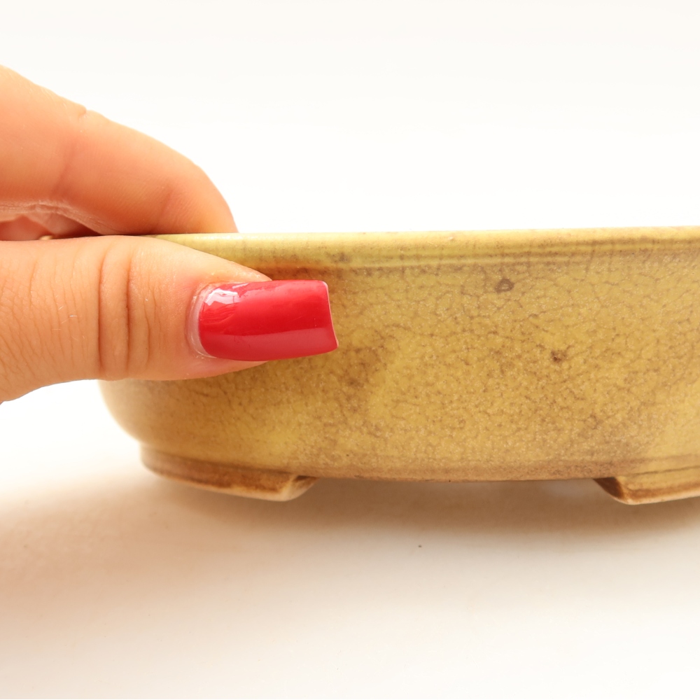 Pot à bonsaï en céramique 15,5 x 14,5 x 4 cm, couleur jaune