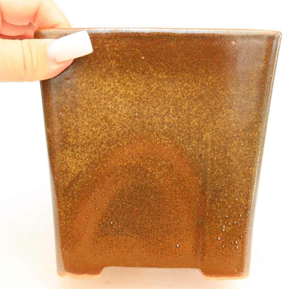 Pot à bonsaï en céramique 13 x 13 x 14 cm, couleur marron