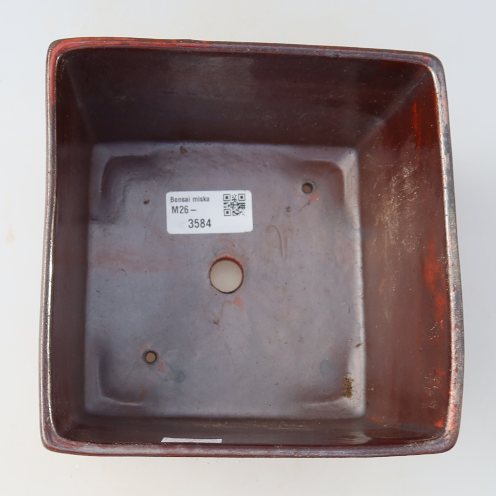 Pot à bonsaï en céramique 15,5 x 15,5 x 11 cm, couleur rouge