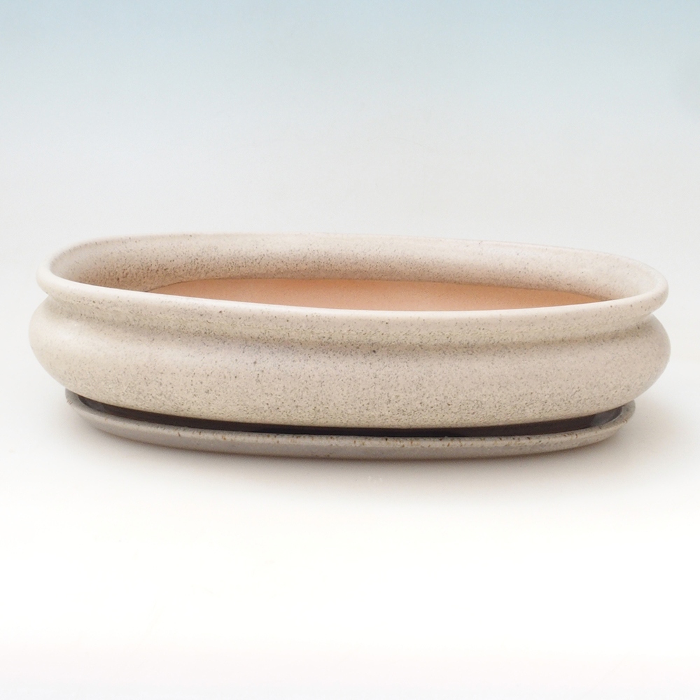 Bol bonsaï + soucoupe H15 - 25,5x17,5x6 cm - beige