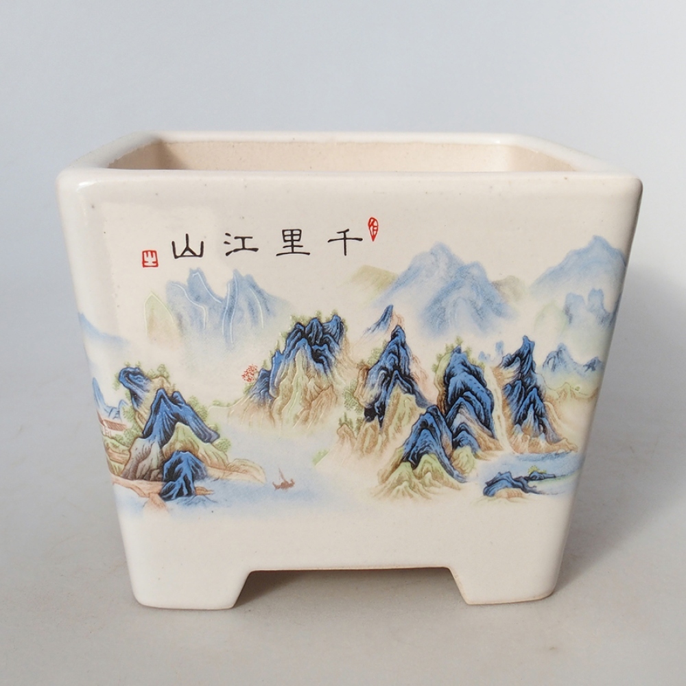 Bol à bonsaï en céramique 14 x 14 x 11 cm, couleur blanc