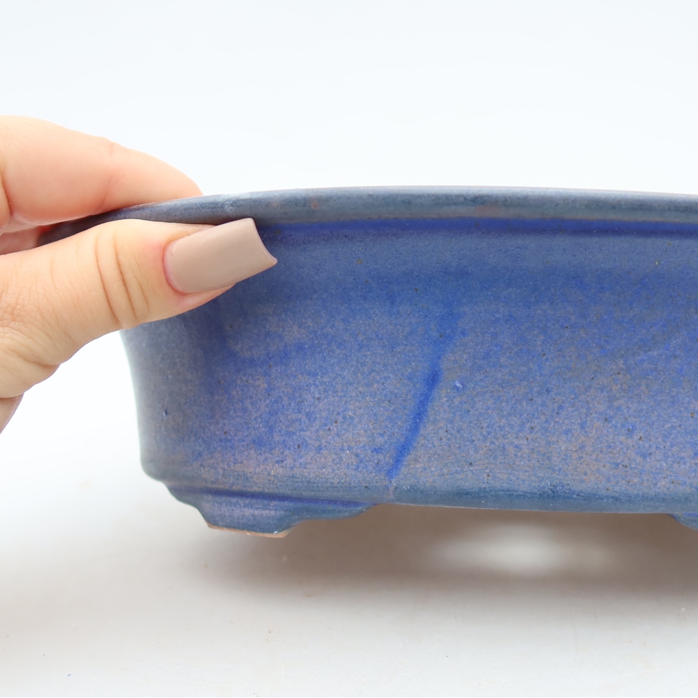 Pot à bonsaï en céramique 22,5 x 17,5 x 6,5 cm, couleur bleue