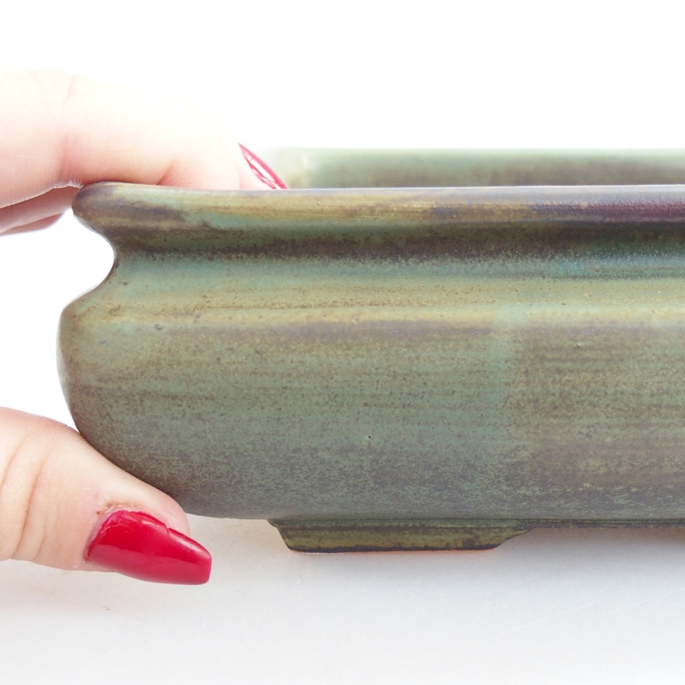 Bol à bonsaï en céramique 15,5 x 15,5 x 6 cm, vert