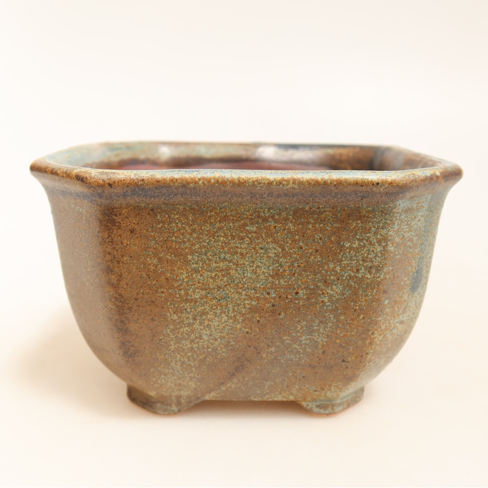 Pot à bonsaï en céramique 10 x 10 x 6,5 cm, couleur brun-vert