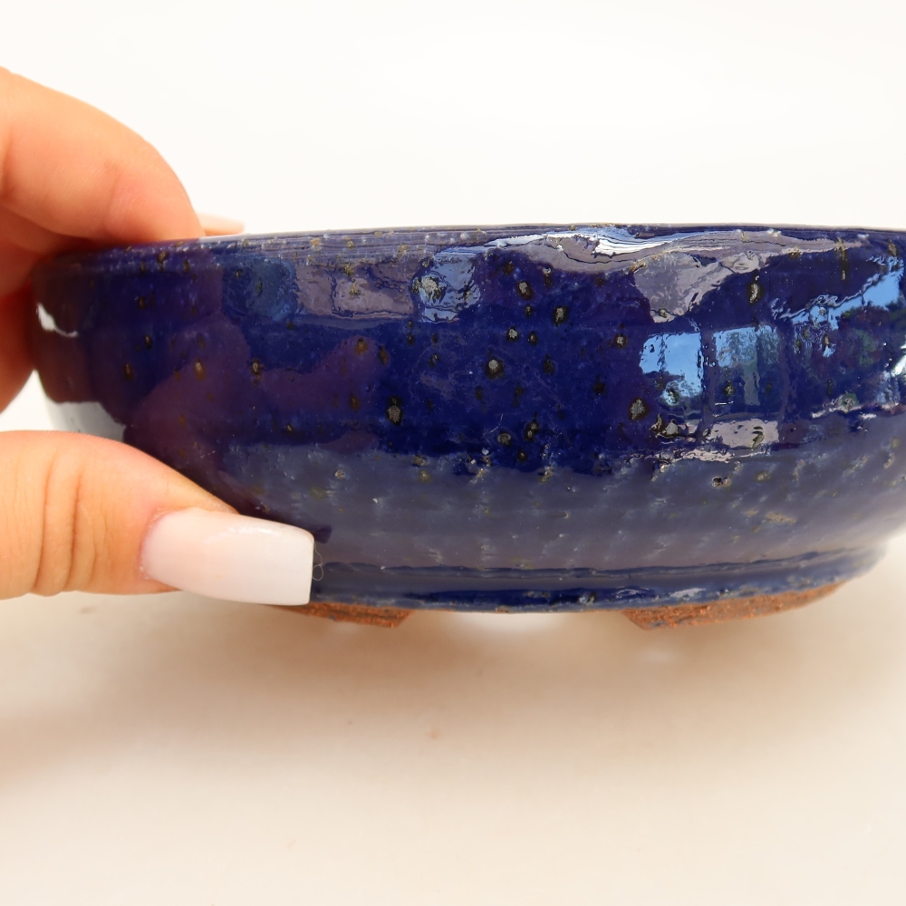 Pot à bonsaï en céramique 15,5 x 15,5 x 5 cm, couleur bleue