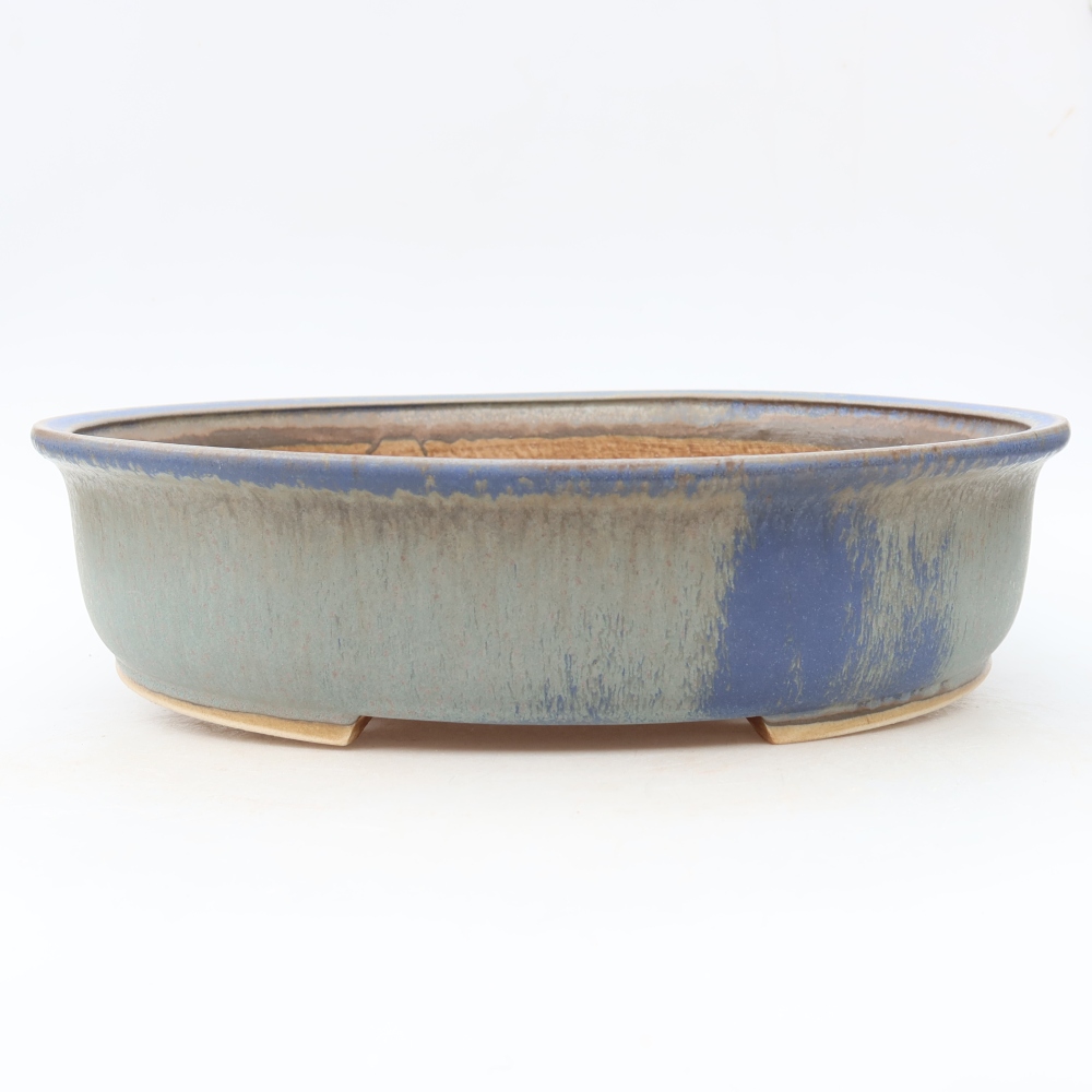 Pot à bonsaï en céramique 31 x 27 x 7,5 cm, couleur bleue