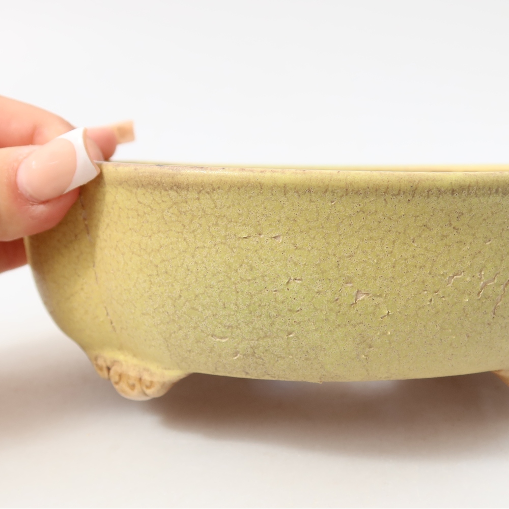 Pot à bonsaï en céramique 17,5 x 15,5 x 5,5 cm, couleur jaune