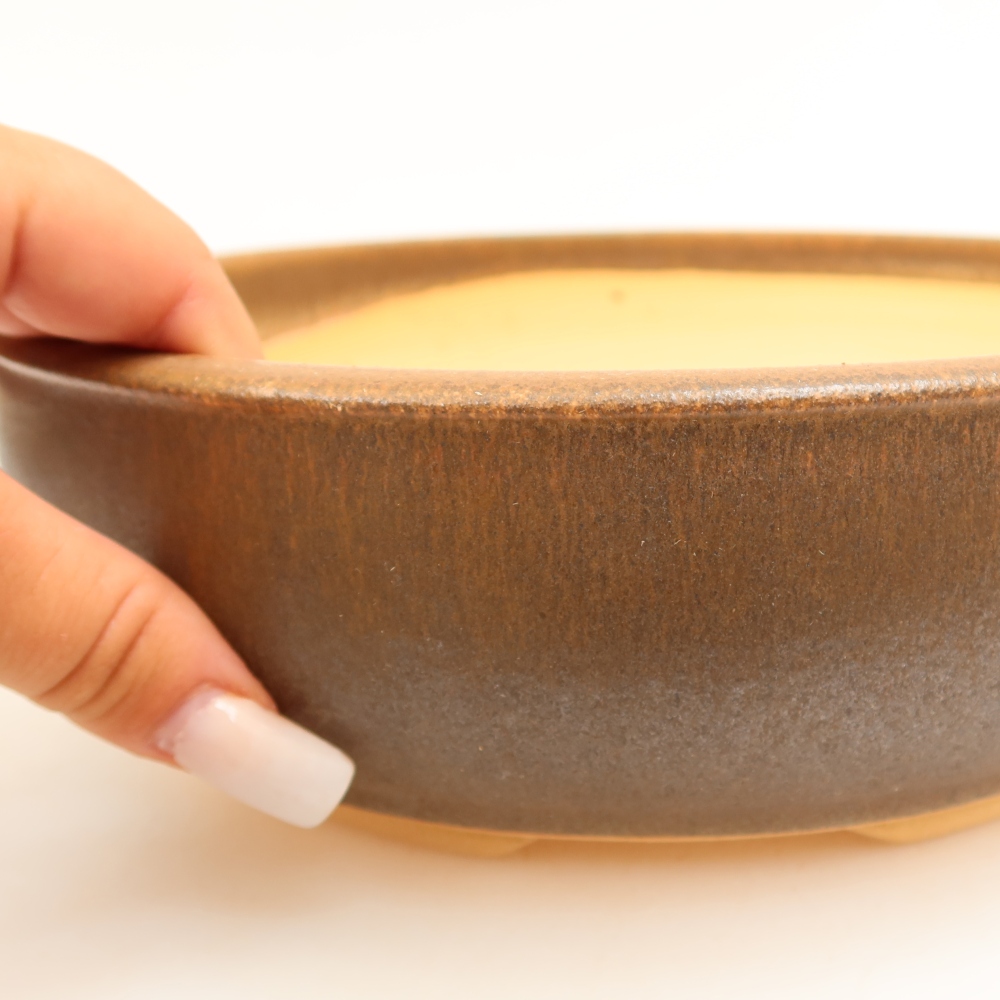 Pot à bonsaï en céramique 22,5 x 22,5 x 7 cm, couleur marron