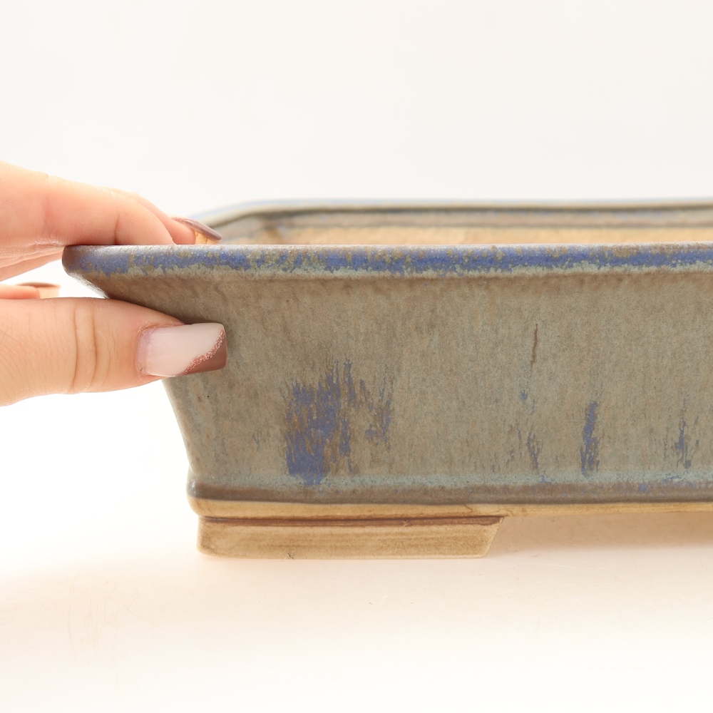Pot à bonsaï en céramique 29,5 x 24,5 x 8 cm, couleur bleue