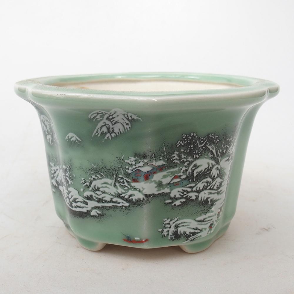 Bol à bonsaï en céramique 11,5 x 11,5 x 7 cm, couleur zielony