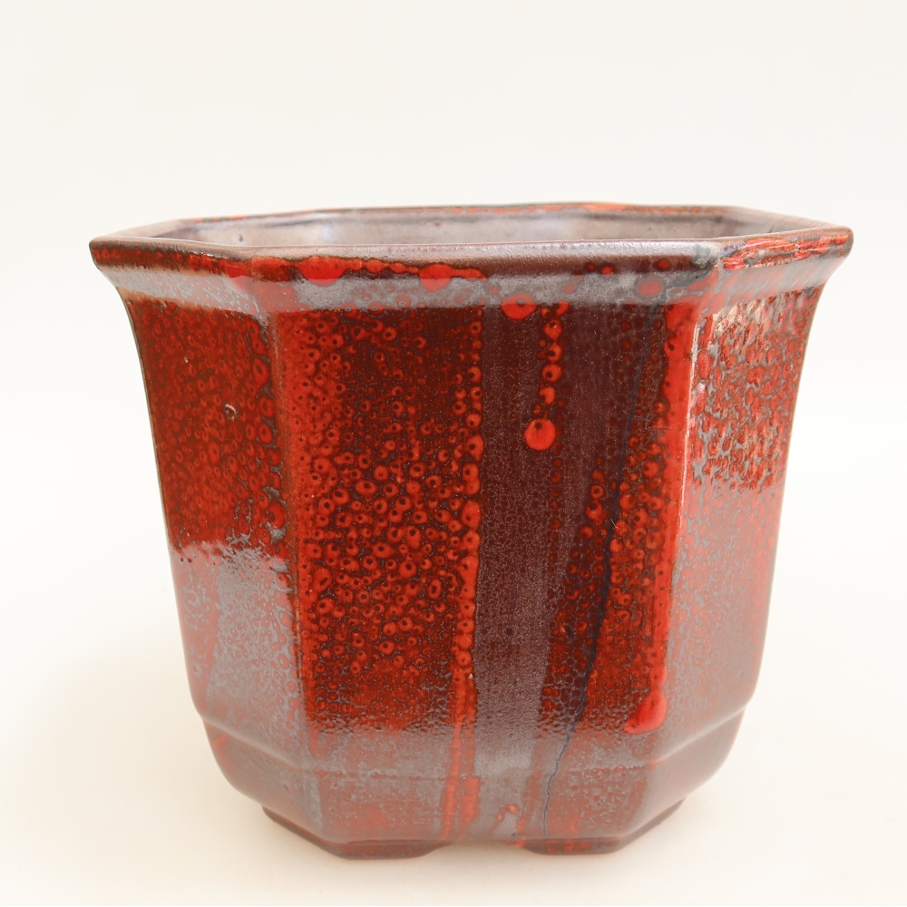 Pot à bonsaï en céramique 17,5 x 17,5 x 15,5 cm, couleur rouge