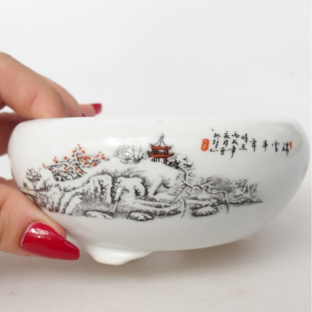 Bol à bonsaï en céramique 10 x 10 x 5 cm, couleur blanc