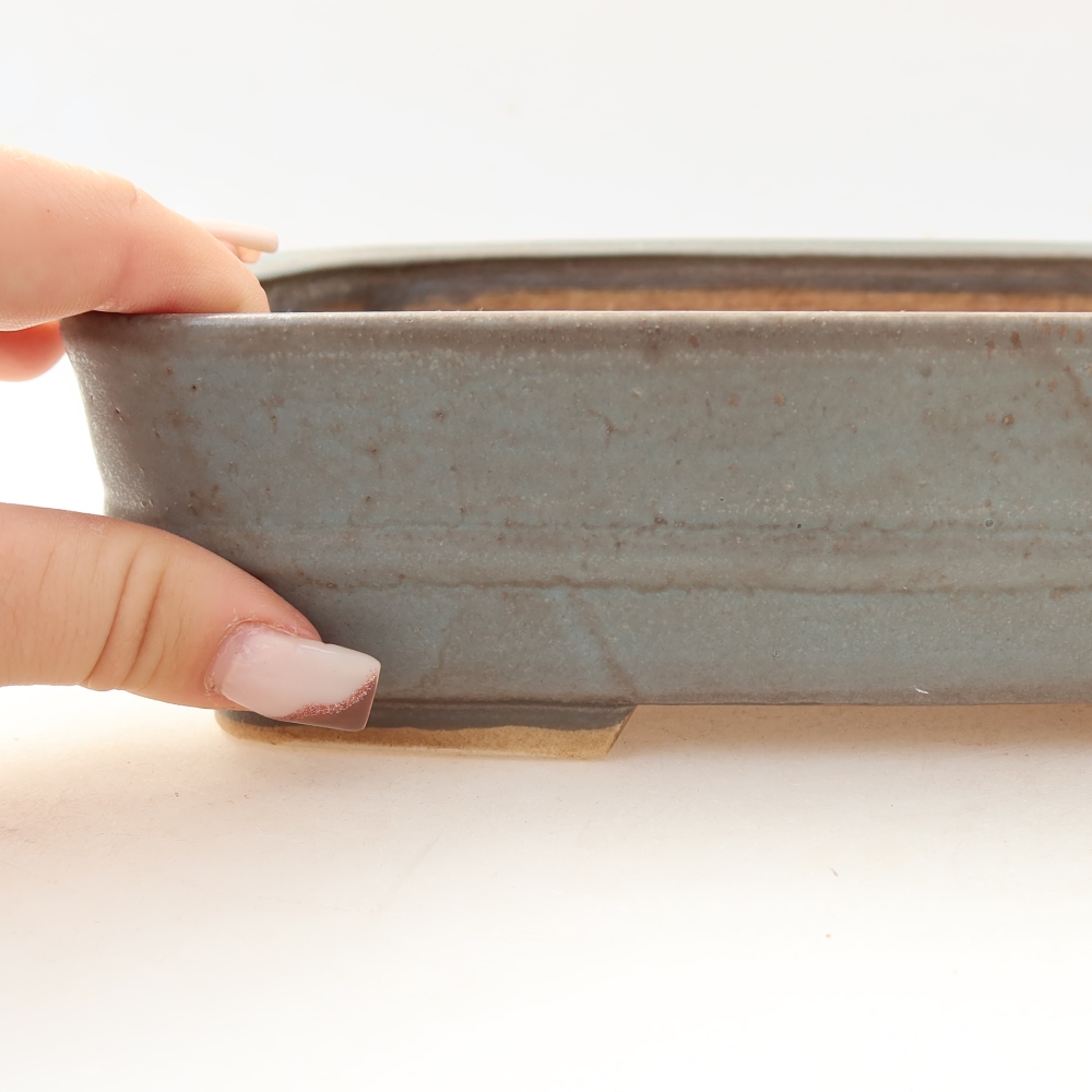 Pot à bonsaï en céramique 22,5 x 18 x 6 cm, couleur bleue