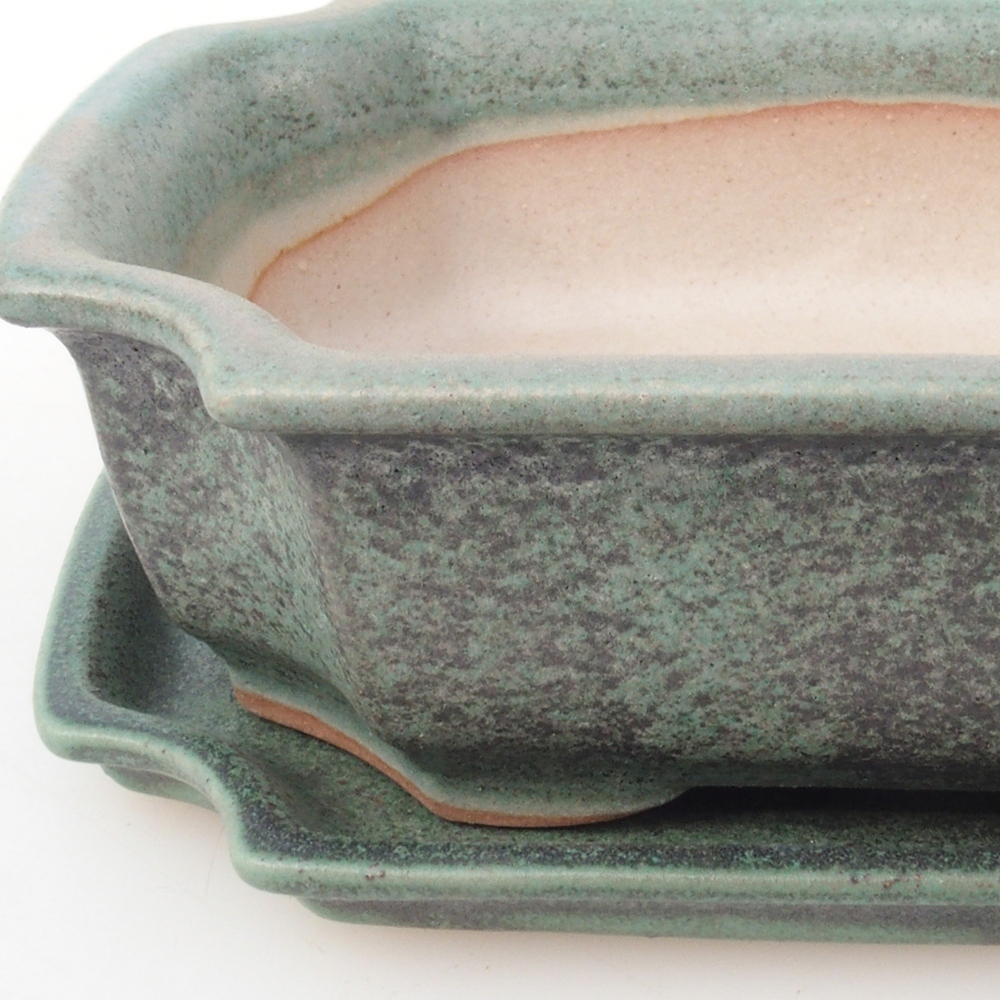 Bol pour bonsaï + soucoupe H03 - 16,5 x 12 x 4,5 cm - vert