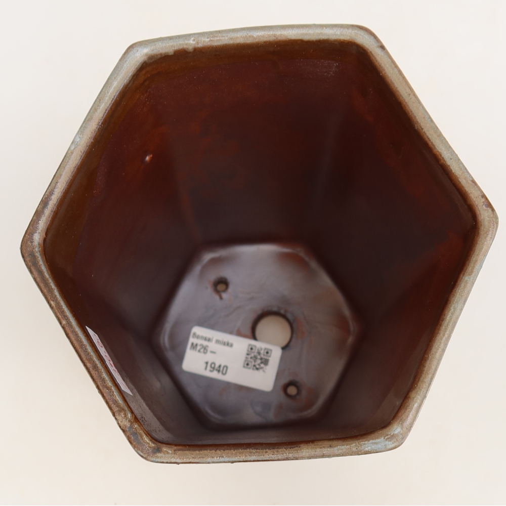 Pot à bonsaï en céramique 13 x 12 x 17 cm, couleur marron-bleu