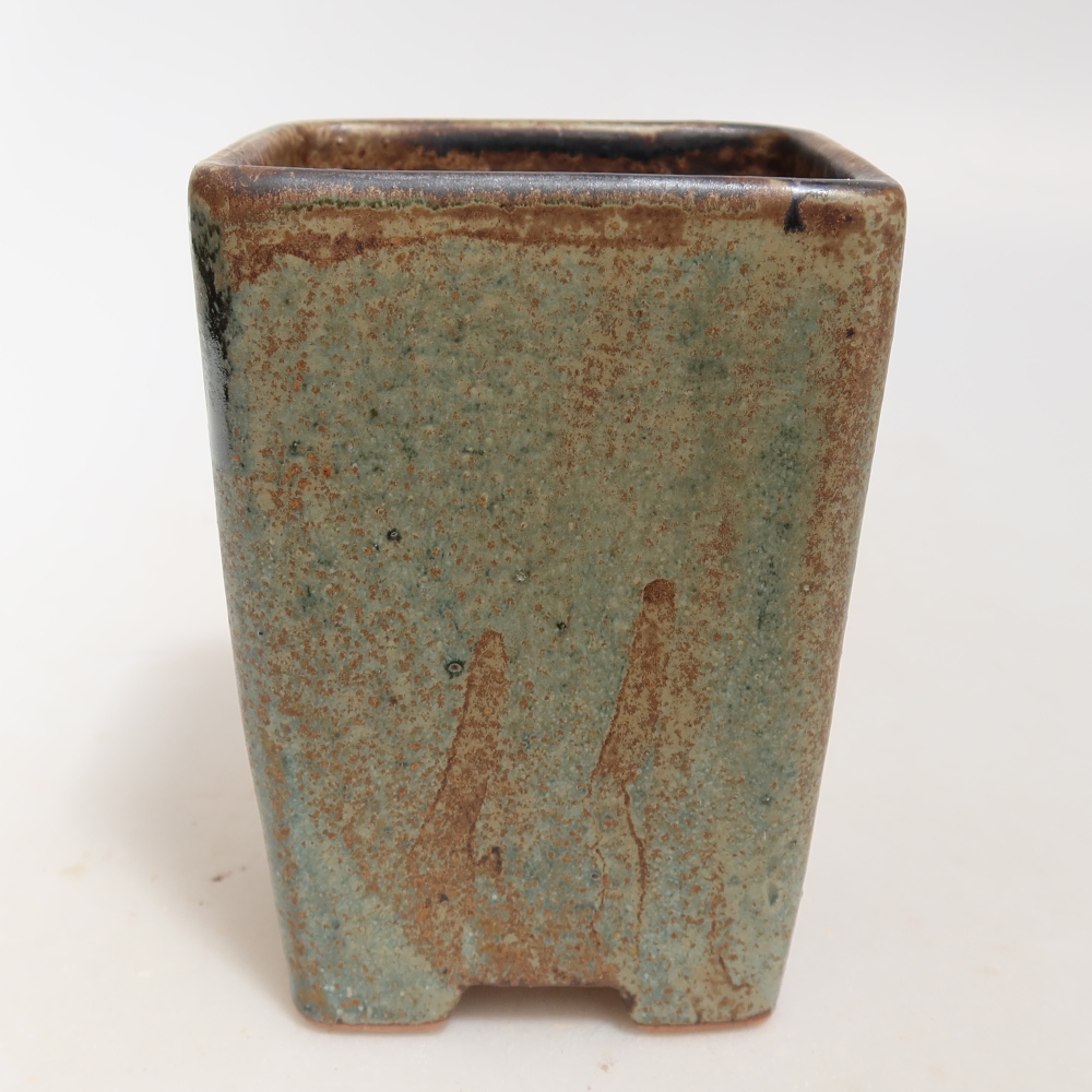 Pot à bonsaï en céramique 7,5 x 7,5 x 10,5 cm, couleur brun-vert
