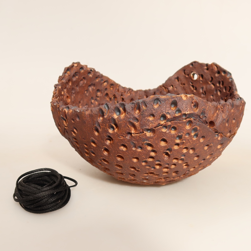 Coquille en céramique pour kokedama, 14 x 13 x 9 cm, couleur marron