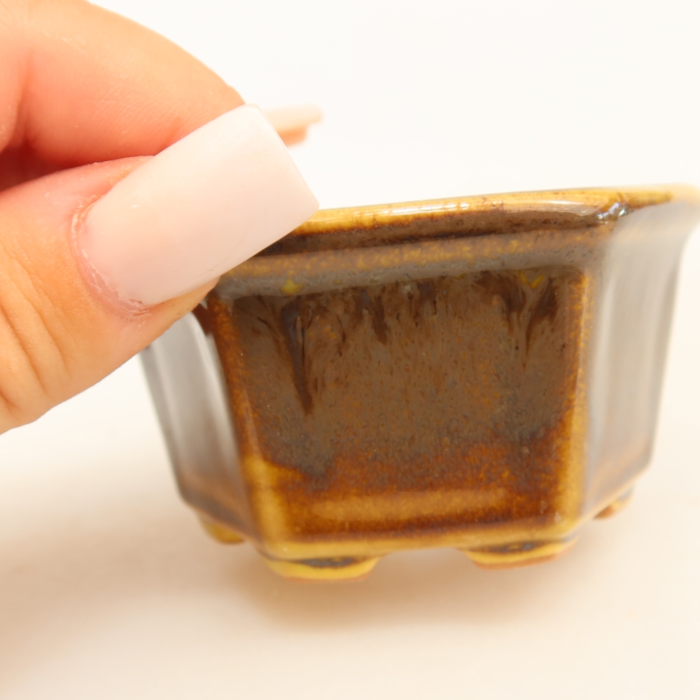 Pot à bonsaï en céramique 7,5 x 7 x 4 cm, couleur brun-jaune
