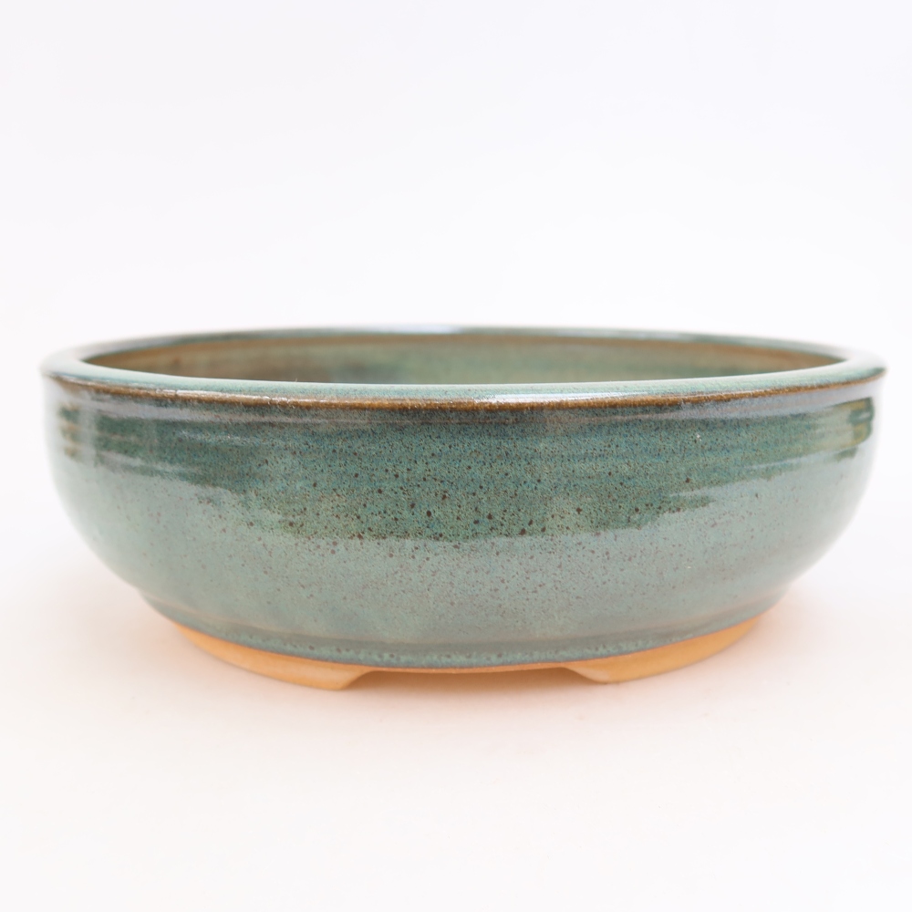Pot à bonsaï en céramique 21,5 x 21,5 x 7 cm, couleur verte