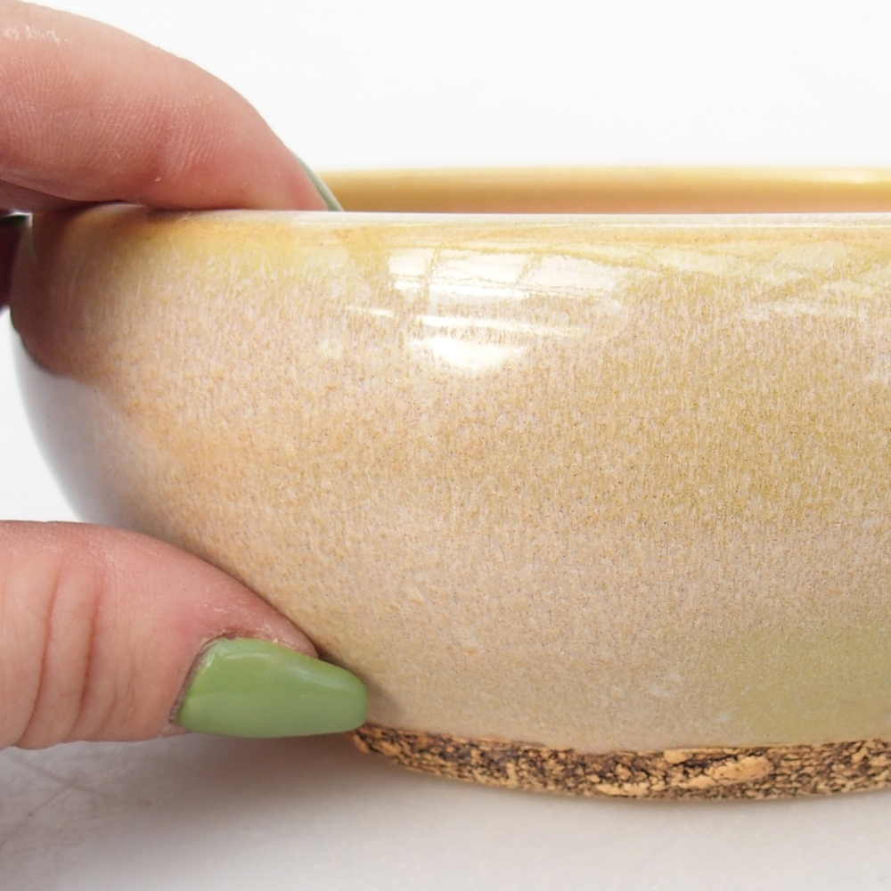 Bol à bonsaï en céramique 15 x 15 x 5,5 cm, jaune-vert