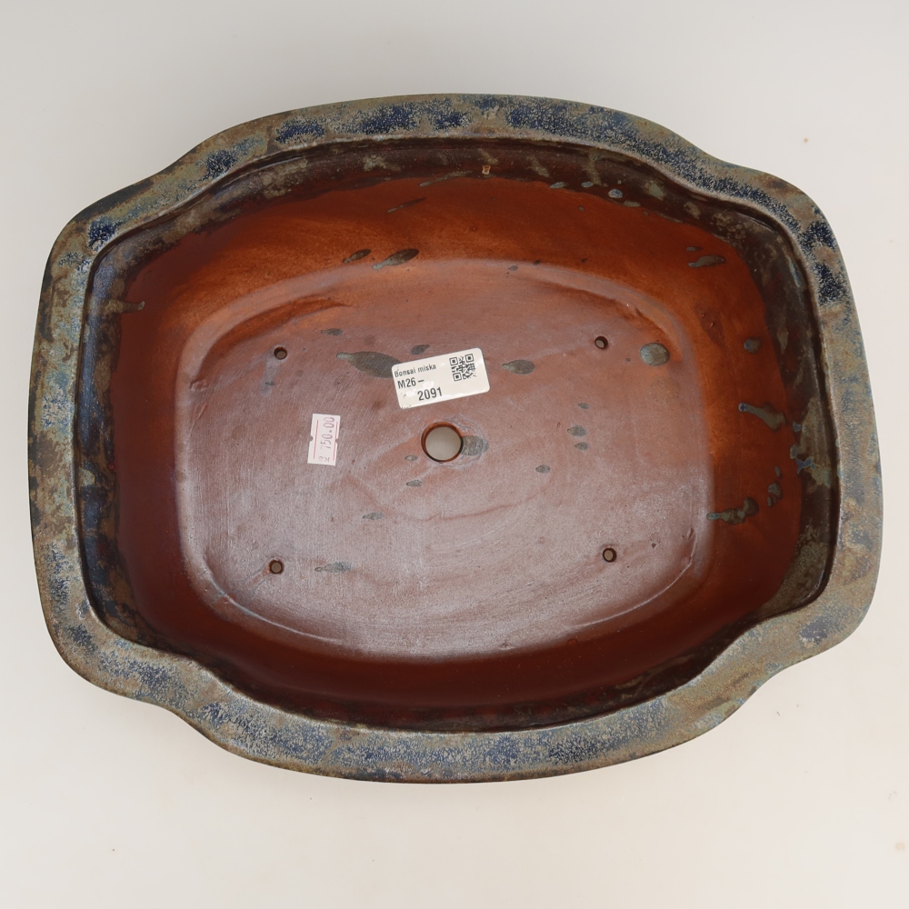 Pot à bonsaï en céramique 30,5 x 25,5 x 10,5 cm, couleur marron-bleu