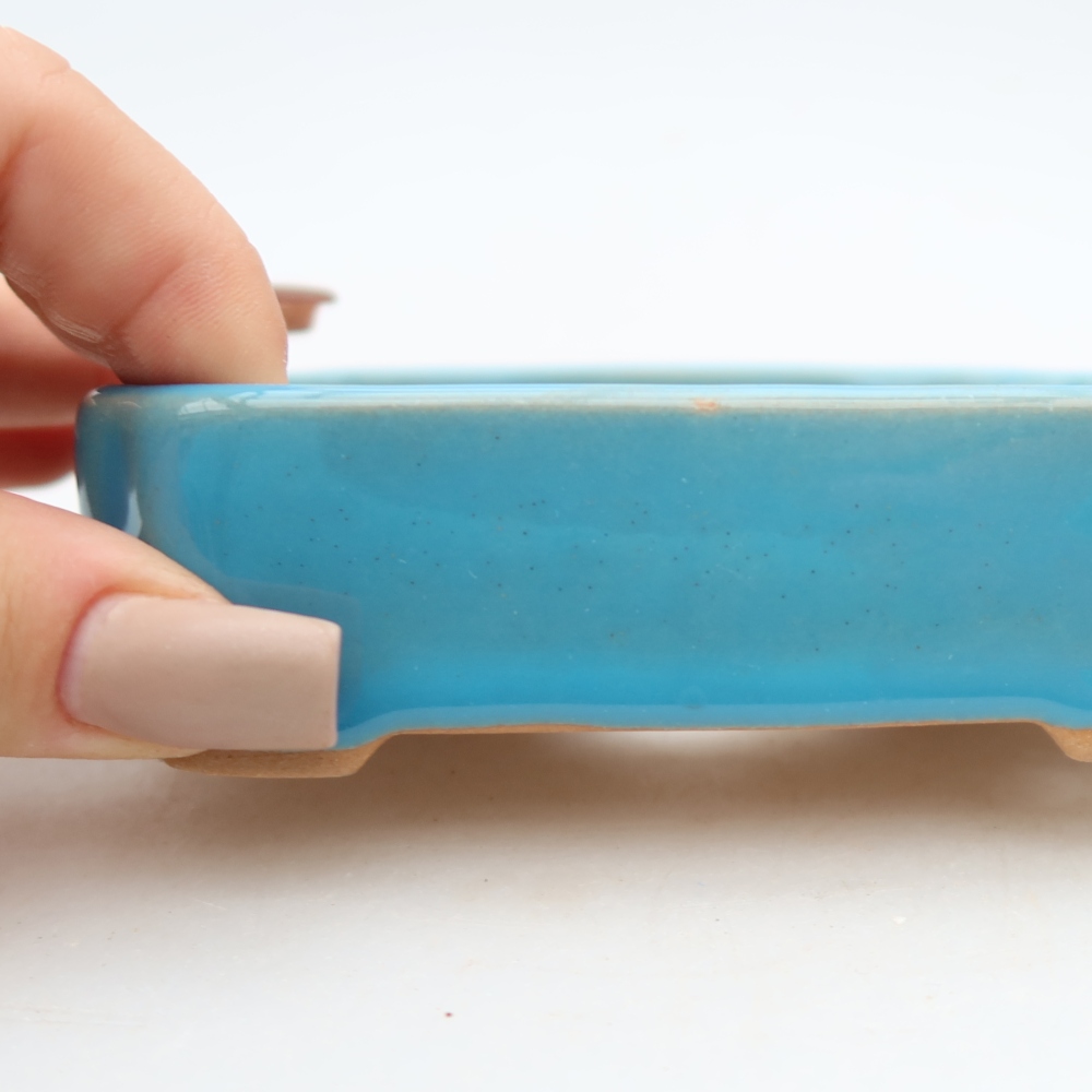 Pot à bonsaï en céramique 10,5 x 9 x 3 cm, couleur bleue