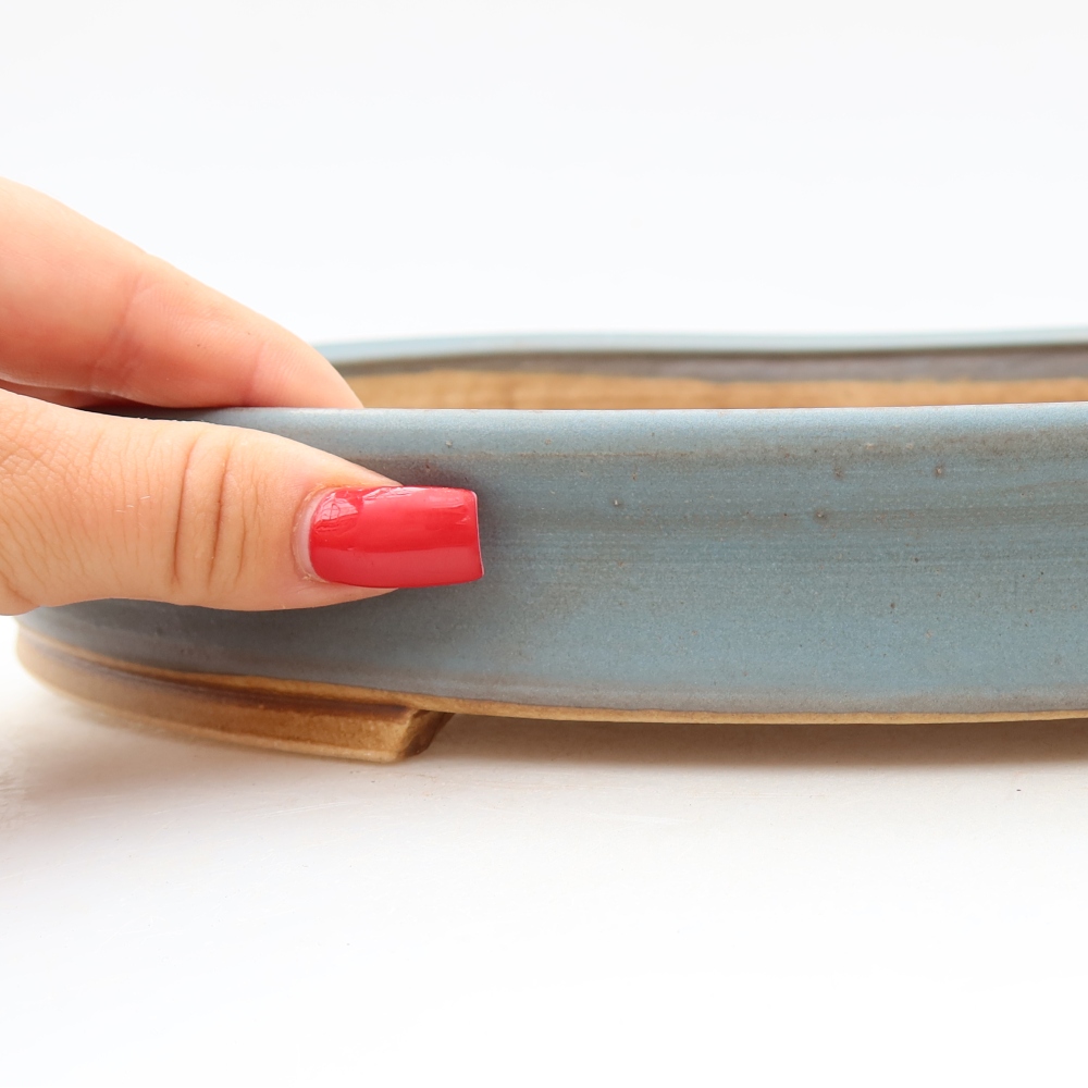 Pot à bonsaï en céramique 31 x 27 x 4,5 cm, couleur bleue