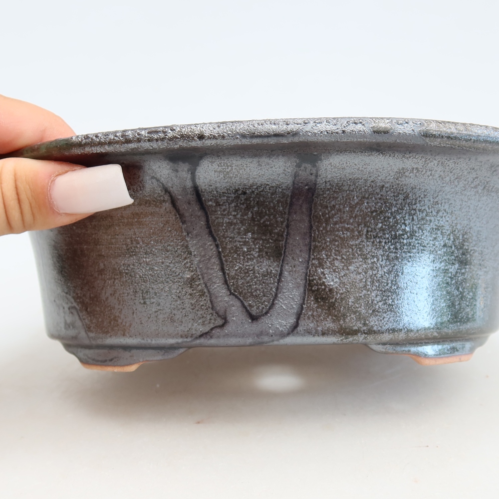 Pot à bonsaï en céramique 19,5 x 15,5 x 6,5 cm, couleur vert métallisé