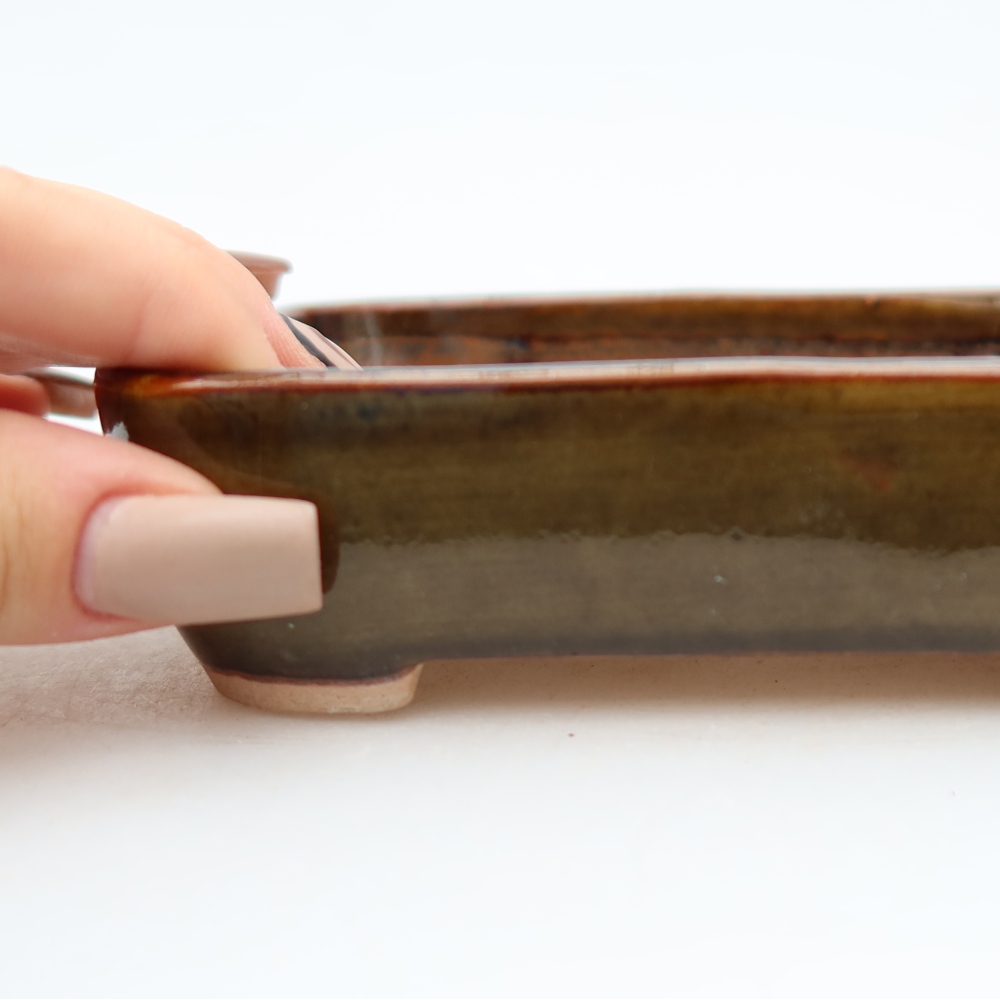 Pot à bonsaï en céramique 12,5 x 9 x 3,5 cm, couleur marron