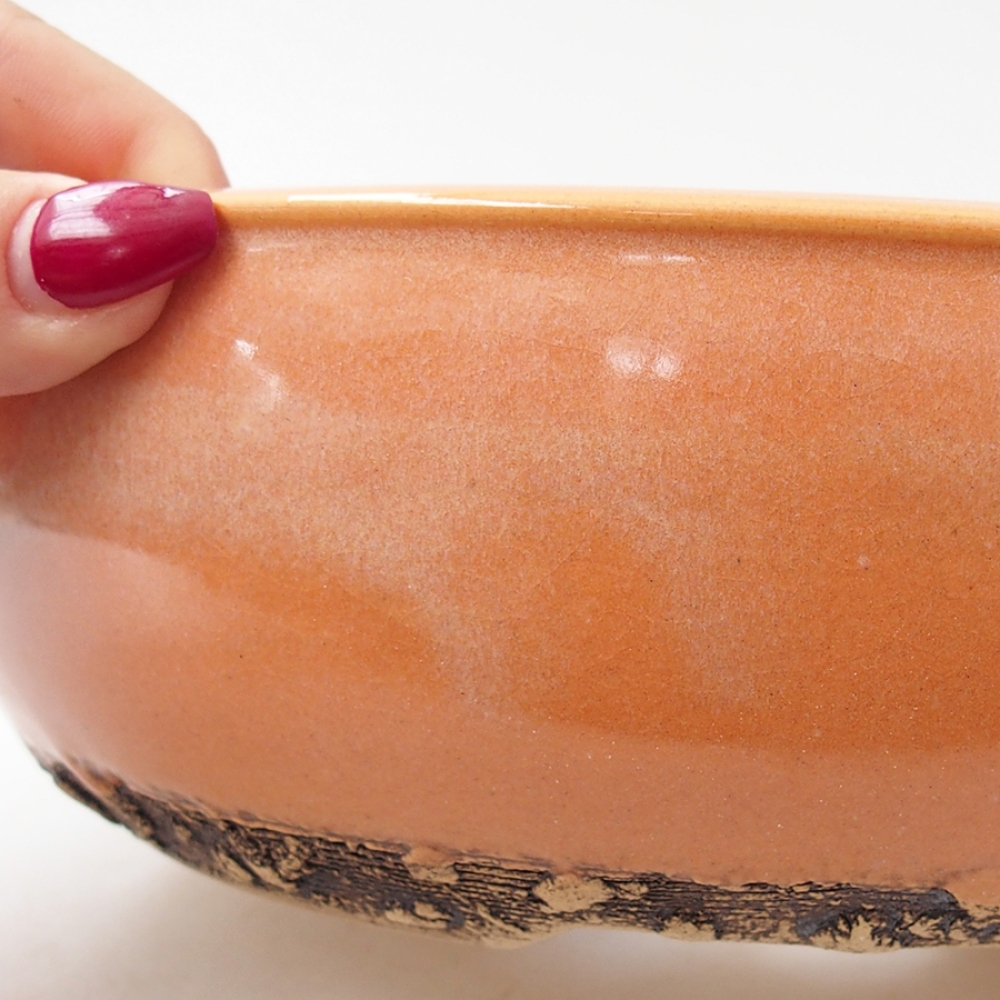 Bol à bonsaï en céramique 20,5 x 20,5 x 6 cm, orange