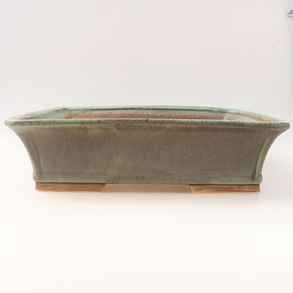 Pot à bonsaï en céramique 29,5 x 24,5 x 8 cm, couleur verte
