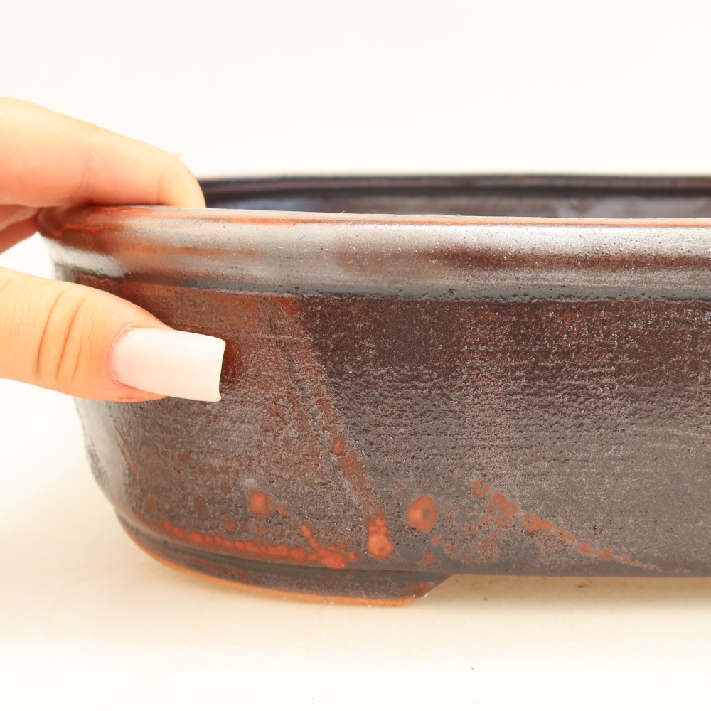 Pot à bonsaï en céramique 31,5 x 24 x 8 cm, couleur rouge métallisé