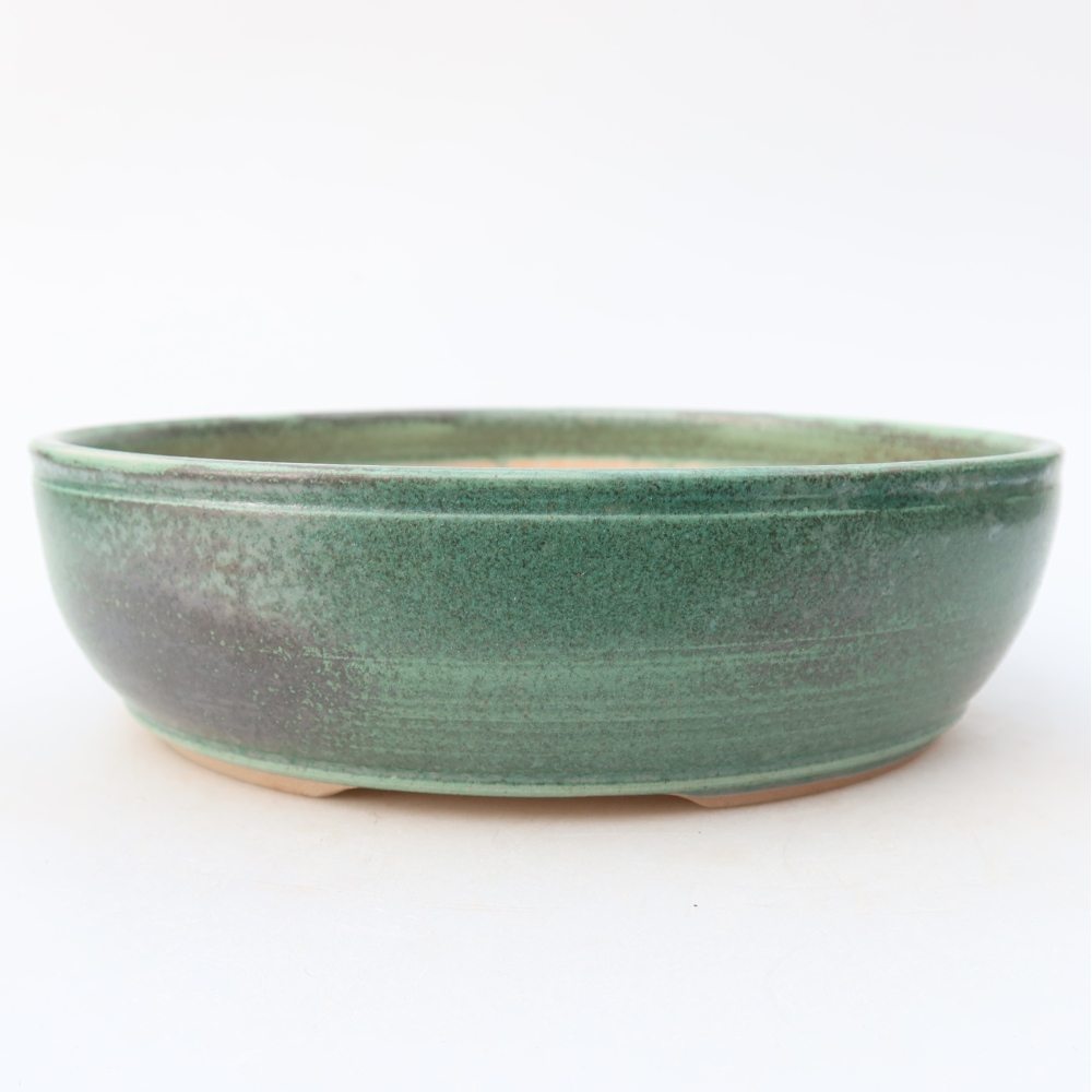 Pot à bonsaï en céramique 19,5 x 19,5 x 5,5 cm, couleur verte