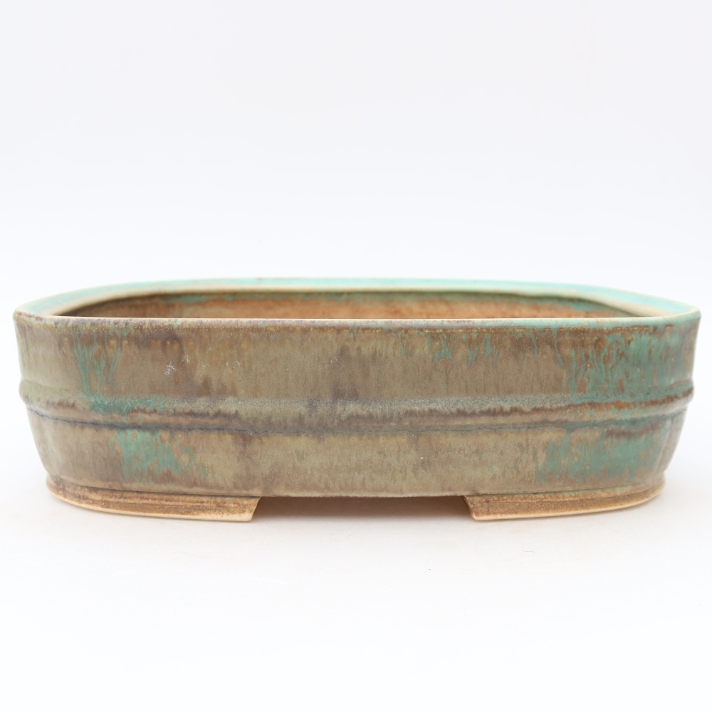 Pot à bonsaï en céramique 24,5 x 20,5 x 6,5 cm, couleur verte