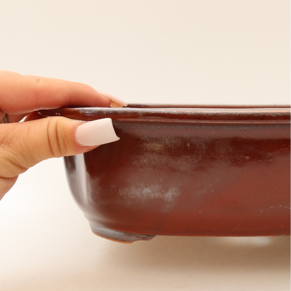 Pot à bonsaï en céramique 24,5 x 21 x 7,5 cm, couleur rouge