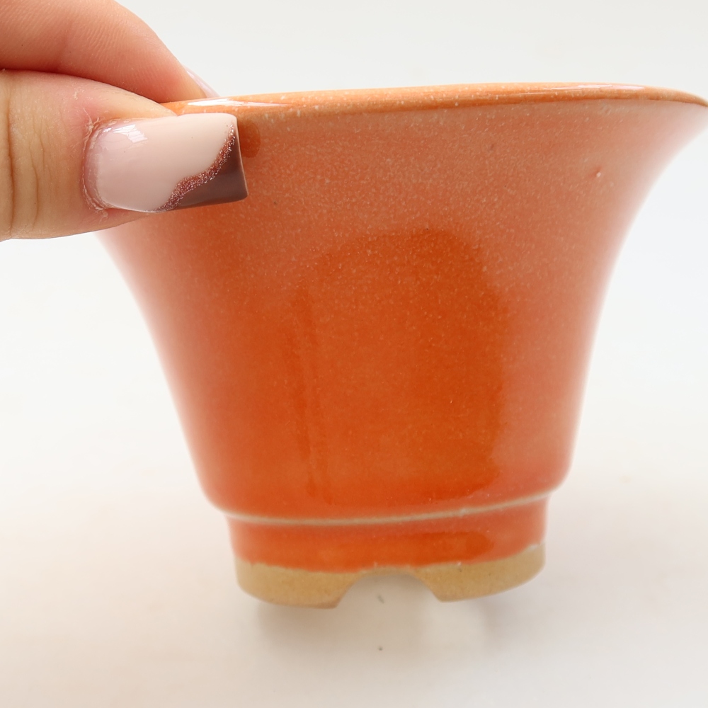 Pot à bonsaï en céramique 10,5 x 10,5 x 7 cm, couleur orange