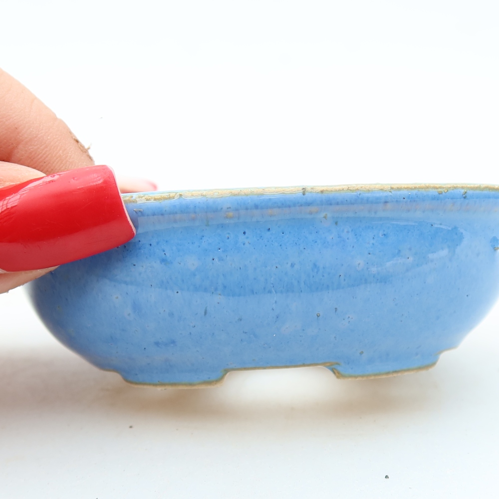 Pot à bonsaï en céramique 8 x 6,5 x 3 cm, couleur bleue