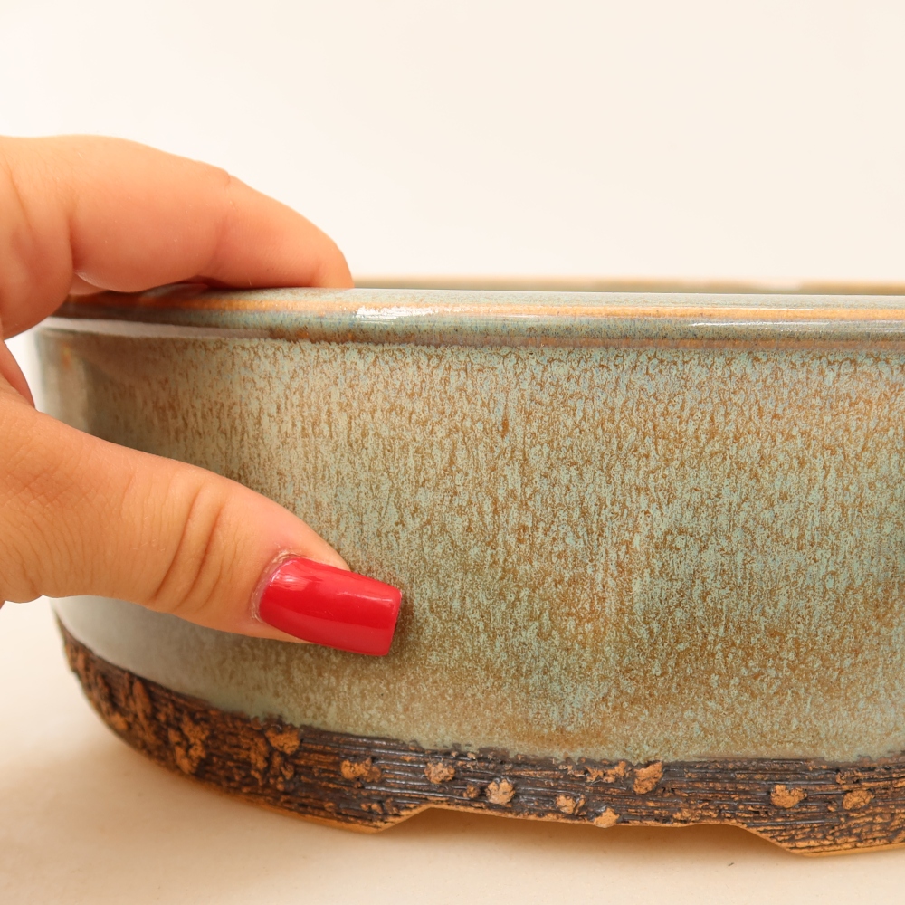 Pot à bonsaï en céramique 25 x 25 x 7,5 cm, couleur verte