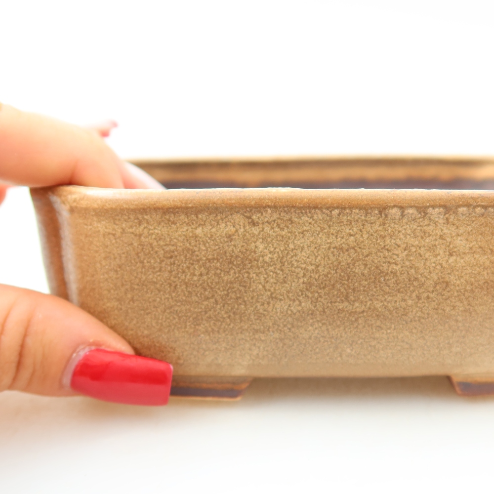 Pot à bonsaï en céramique 13,5 x 12 x 4 cm, couleur beige
