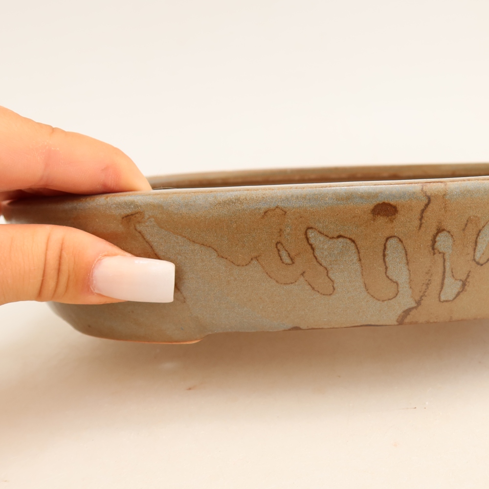 Pot à bonsaï en céramique 22 x 17 x 4 cm, couleur marron-bleu