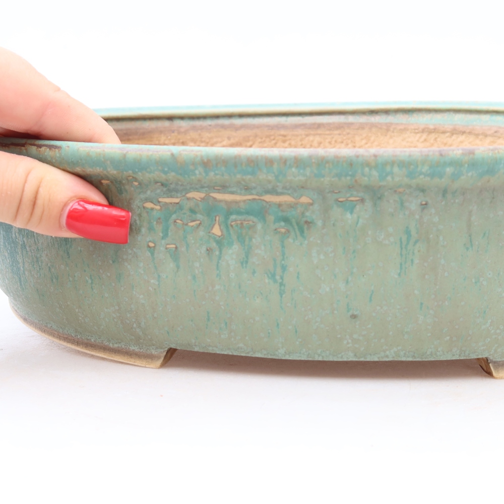Pot à bonsaï en céramique 31 x 27 x 7,5 cm, couleur verte