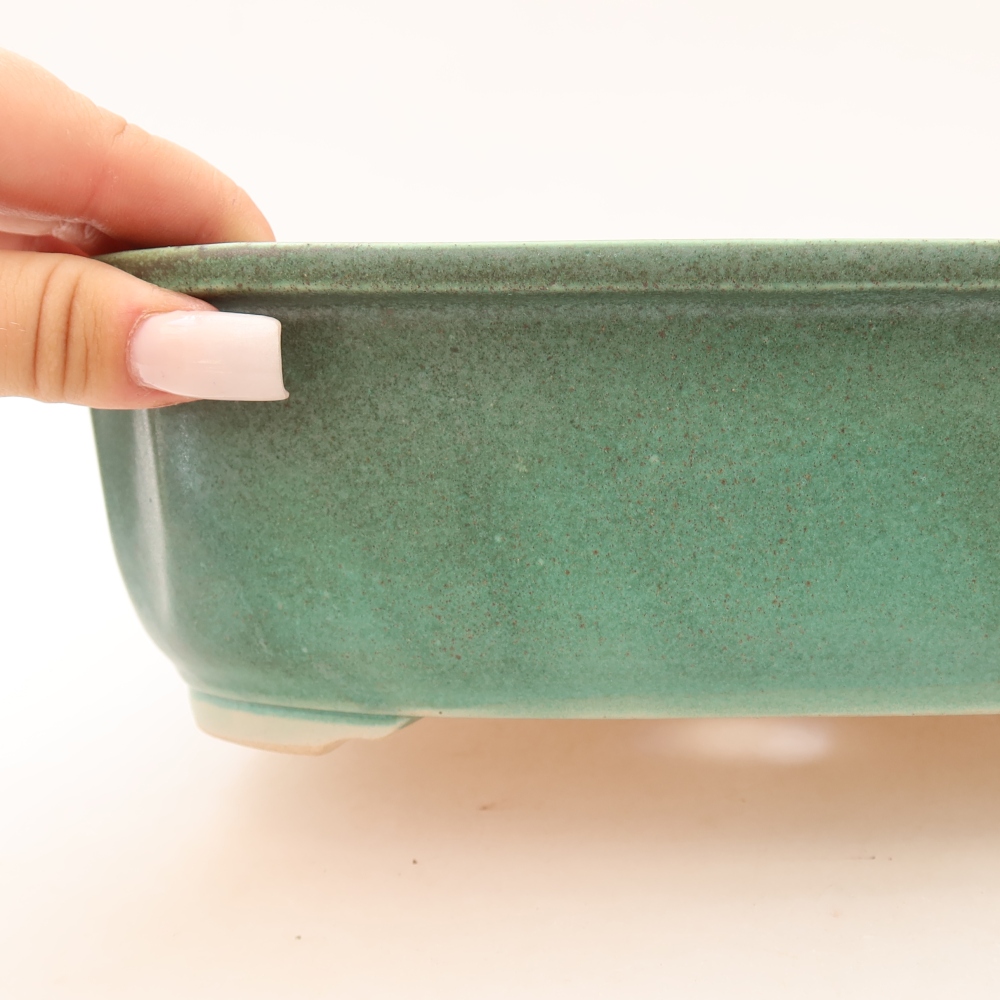 Pot à bonsaï en céramique 24,5 x 21 x 7,5 cm, couleur verte