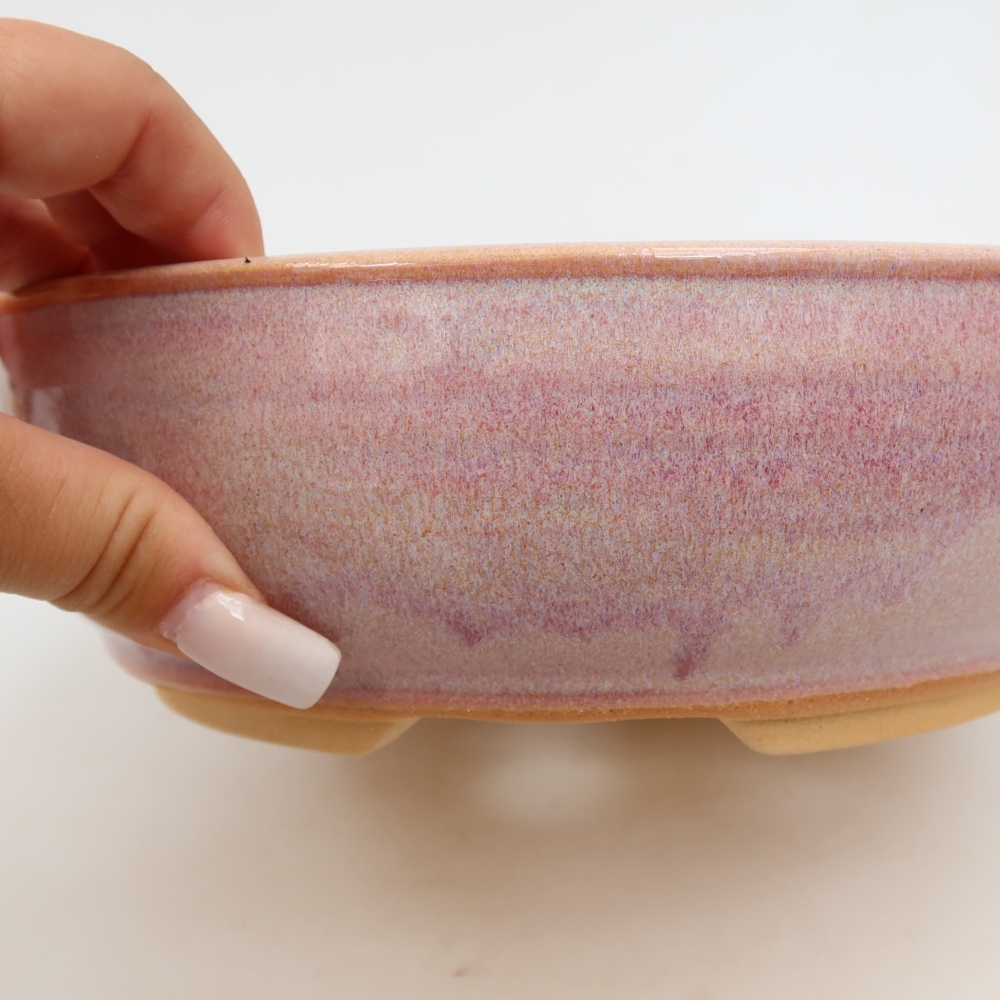 Pot à bonsaï en céramique 21,5 x 21,5 x 6,5 cm, couleur rose