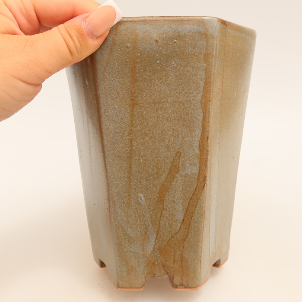 Pot à bonsaï en céramique 13 x 12 x 17 cm, couleur marron-bleu