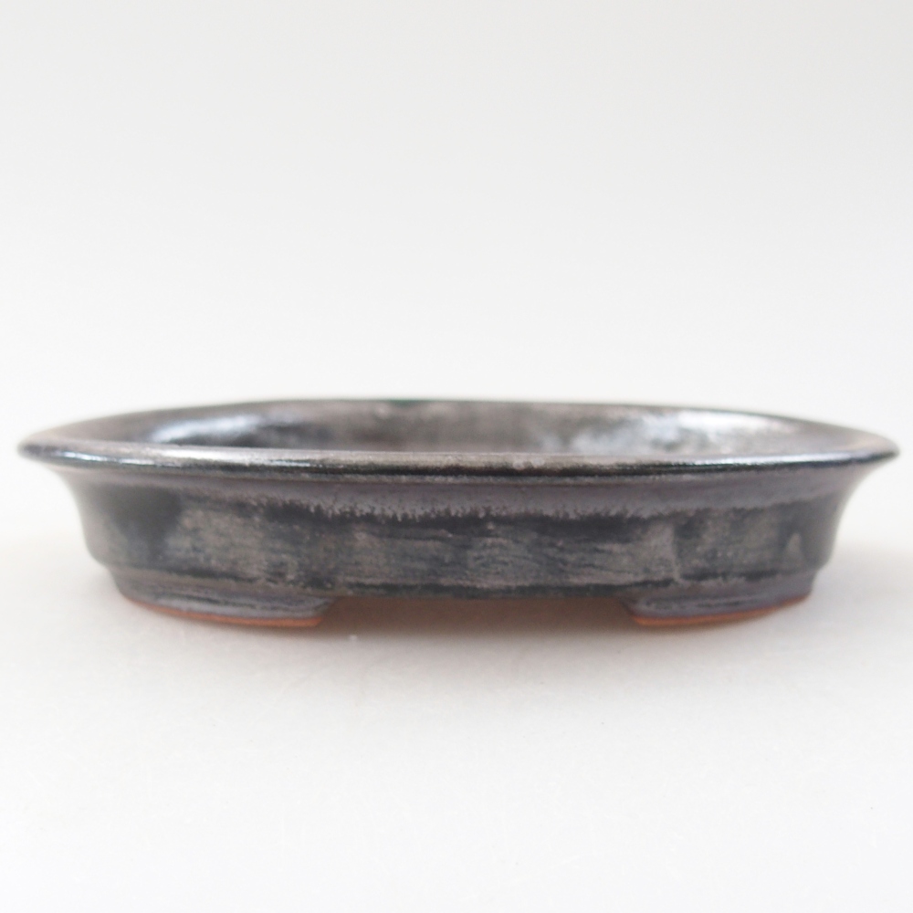 Bol à bonsaï en céramique 12,5 x 10,5 x 2 cm, vert métallique